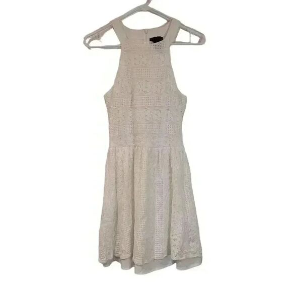 Aqua Women's Ivory Cotton/Lyocell/Poly Lined Lace Halter Dress - Picture 1 of 10